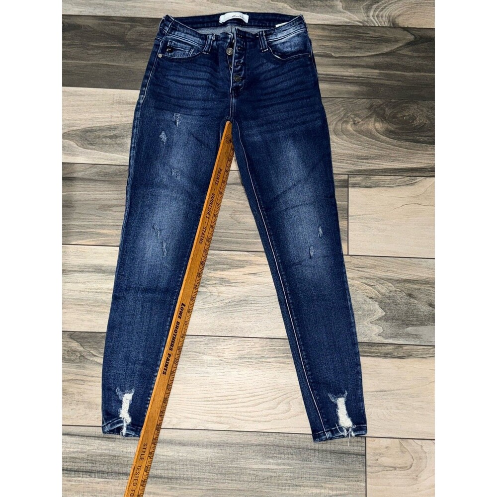 Kancan Women’s 5/26 Skinny Distressed Jeans Button Up Dark Blue - Picture 4 of 9